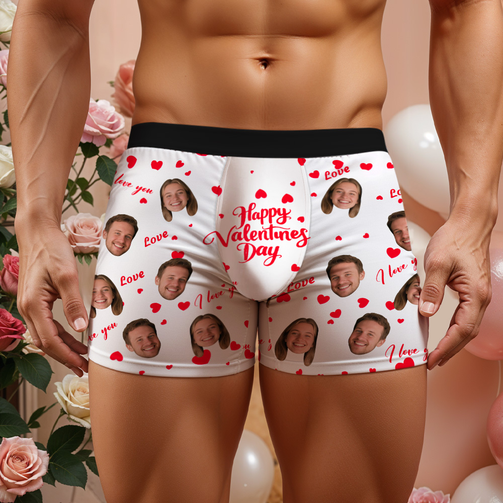 Personalized Men Boxers with Face, Custom Face Boxer Briefs, Happy Valentine's Day, Valentine’s Day Gift for Him - PhotoBoxer