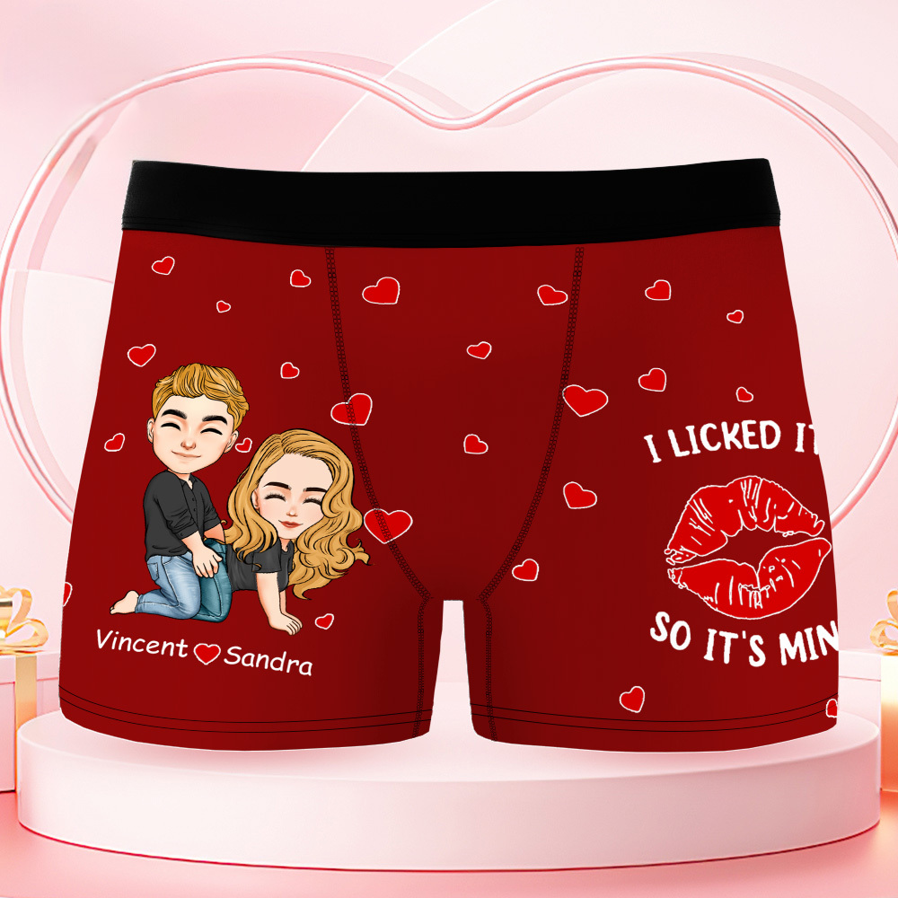 Personalized Men's Boxer Briefs I Licked It So It's Mine Naughty Couple Best Valentine's Day Gift for Couple - PhotoBoxer