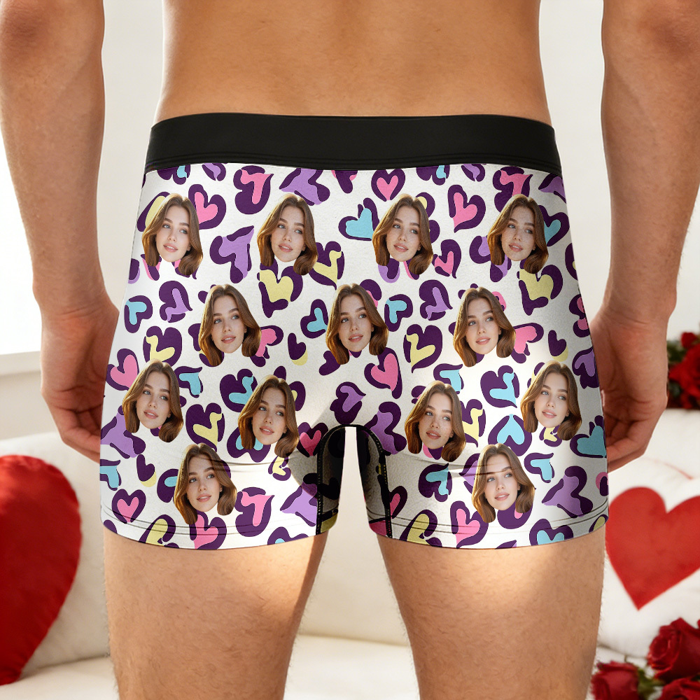 Custom Valentine's Boxer, Custom Man Underwear, Personalized Couple Gift, Custom Husband Boxer with Face - PhotoBoxer