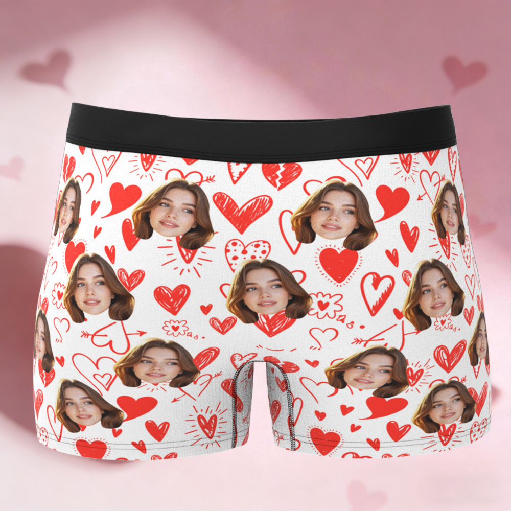 Custom Valentine's Boxer, Custom Man Underwear, Personalized Couple Gift, Custom Husband Boxer with Face - PhotoBoxer