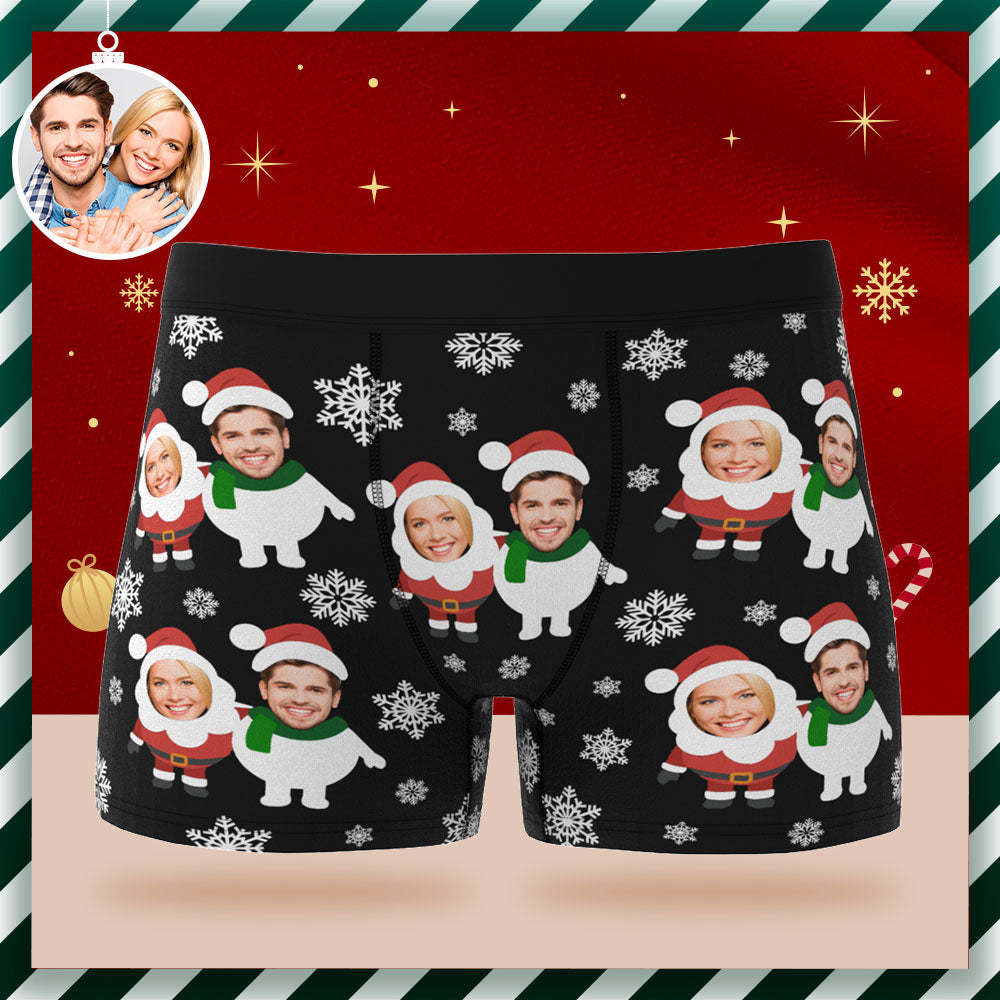 Custom Face Men's Boxers Briefs Personalized Men's Christmas Shorts With Photo Santa and Snowman - PhotoBoxer
