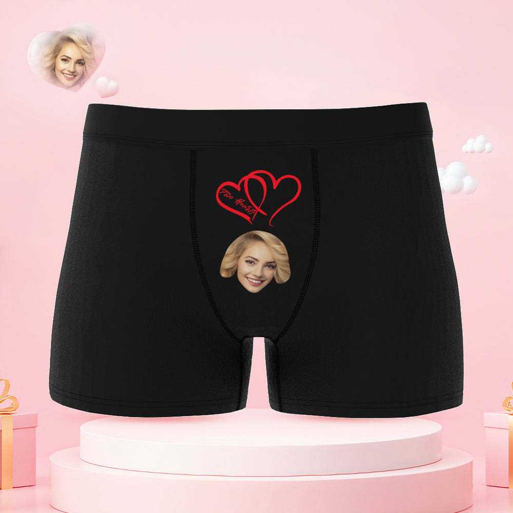 Custom Face Couple Underwear Two Hearts One Love Personalized Underwear Valentine's Day Gift - PhotoBoxer