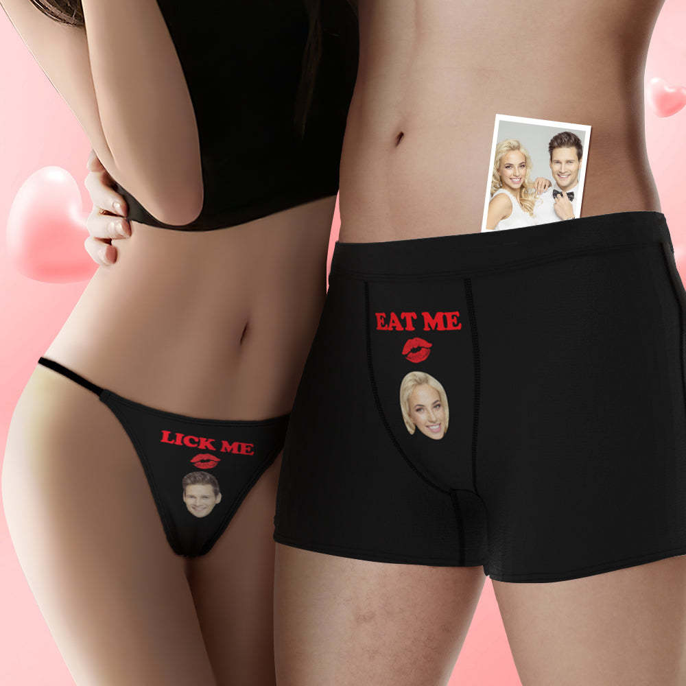 Custom Face Lick Me Couple Underwear Personalized Underwear Valentine's Day Gift - PhotoBoxer