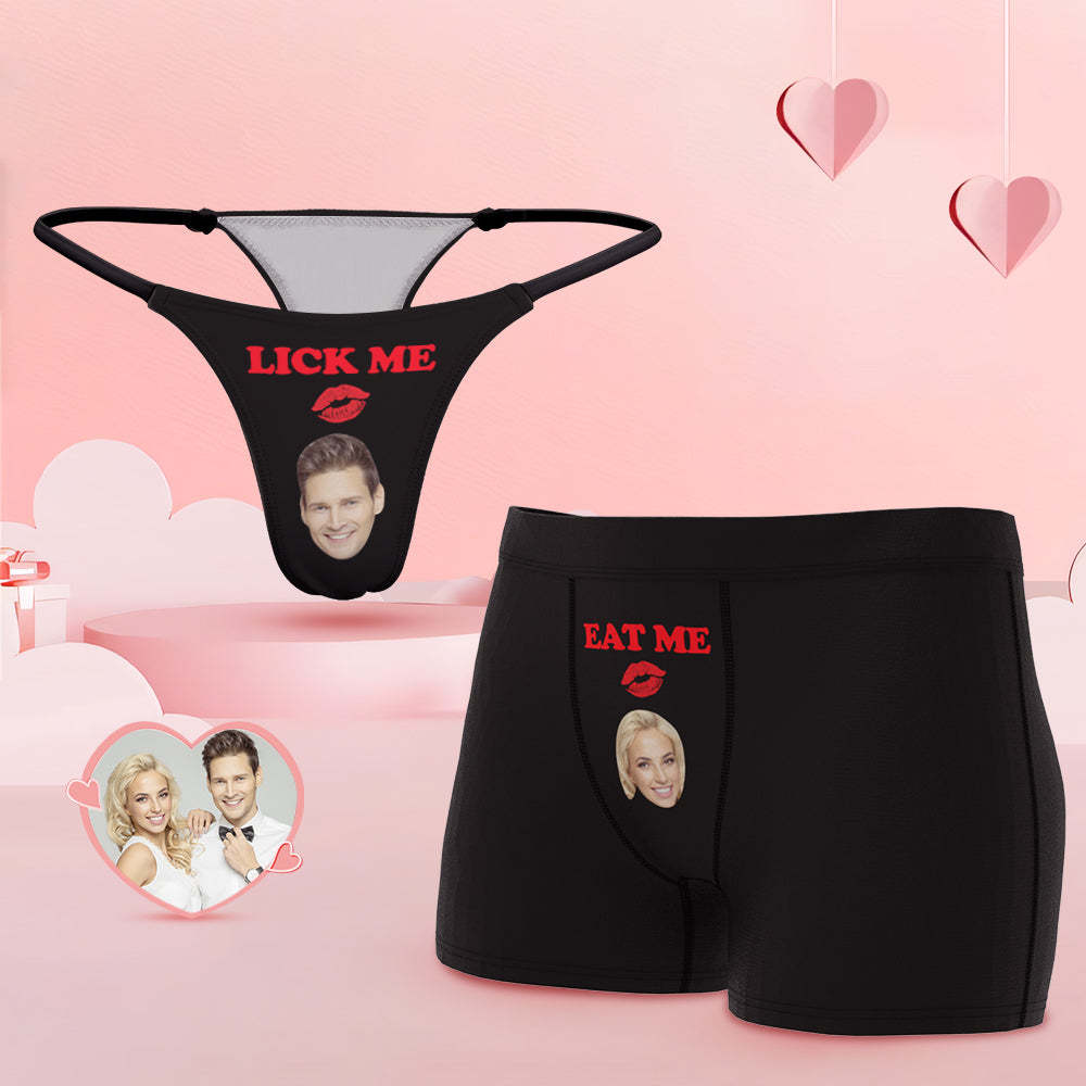 Custom Face Lick Me Couple Underwear Personalized Underwear Valentine's Day Gift - PhotoBoxer