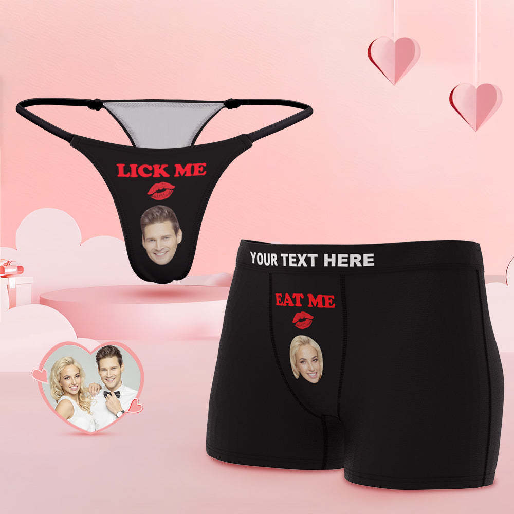 Custom Face Lick Me Couple Underwear Personalized Underwear Valentine's Day Gift - PhotoBoxer