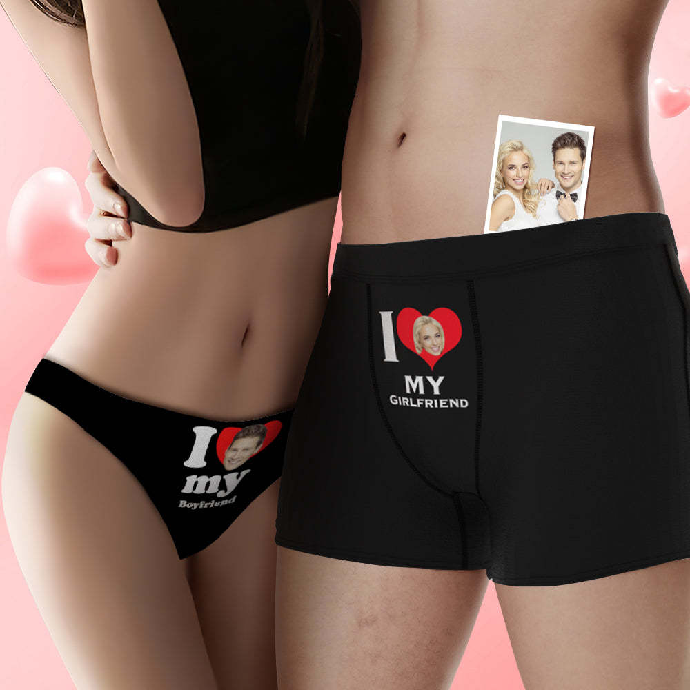 Custom Face Cute Love Couple Underwear Personalized Underwear Valentine's Day Gift - PhotoBoxer