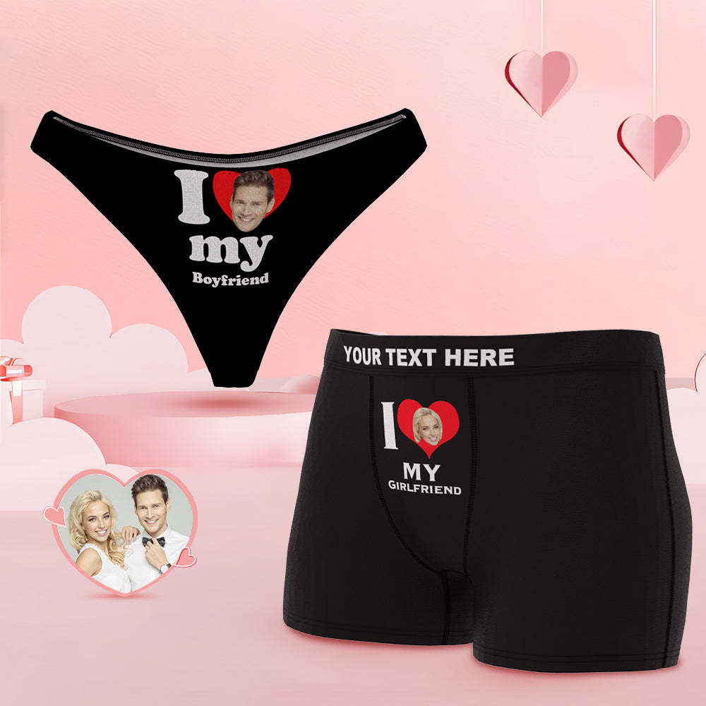 Custom Face Cute Love Couple Underwear Personalized Underwear Valentine's Day Gift - PhotoBoxer