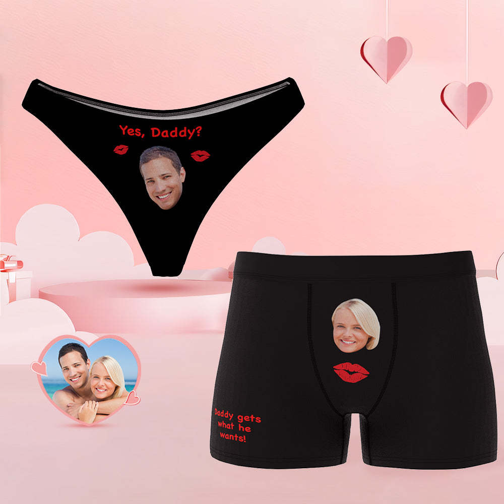 Personalized Face Couple Underwear Yes Daddy Custom Underwear for Couple Valentine's Day Gift - PhotoBoxer