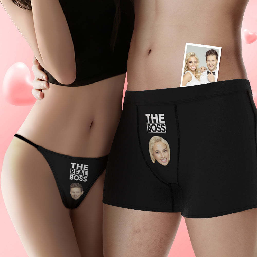 Custom Face Couple Underwear You are the Boss Personalized Underwear Valentine's Day Gift - PhotoBoxer