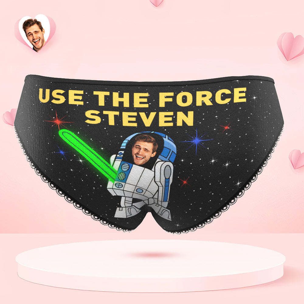 Custom Face Panties Personalized Photo Women's Lace Panties USE THE FORCE Valentine's Day Gift - PhotoBoxer