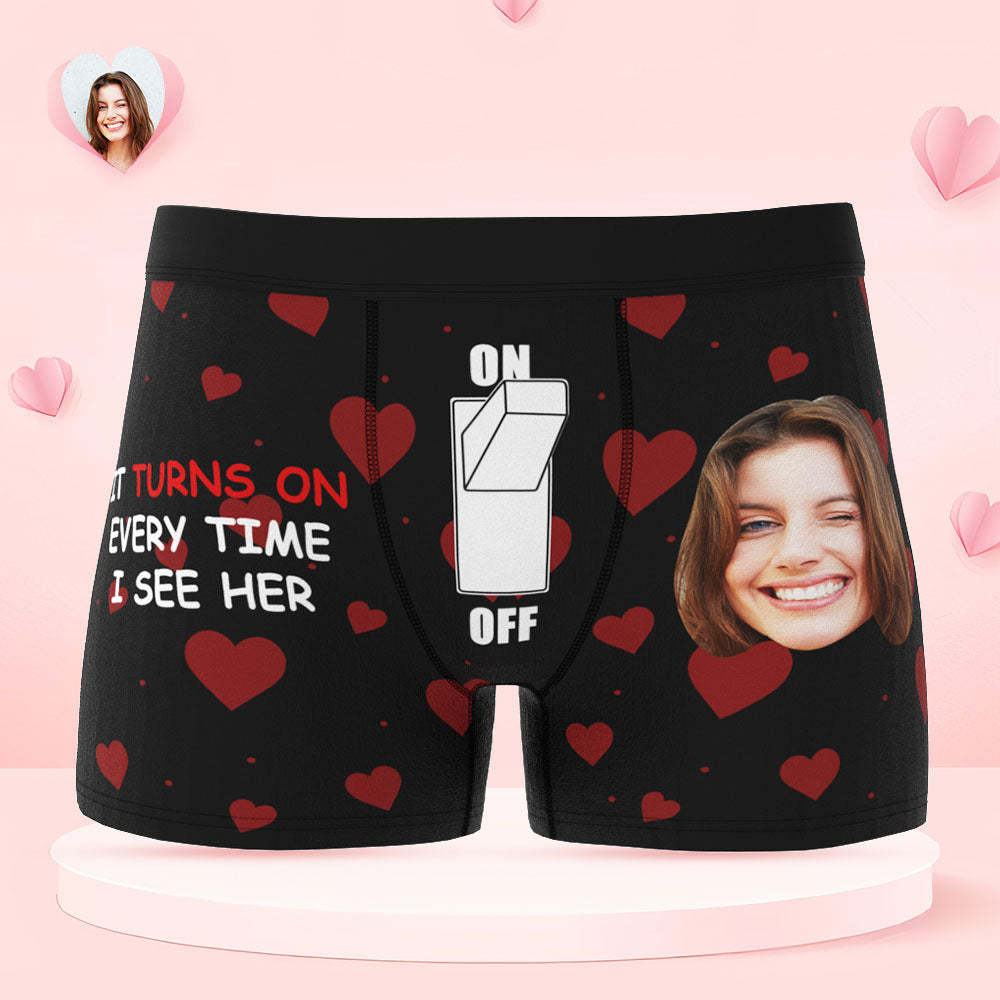 Custom Face Boxer Briefs Personalized Underwear IT TURNS ON EVERY TIME I SEE HER Valentine's Day Gifts for Him - PhotoBoxer