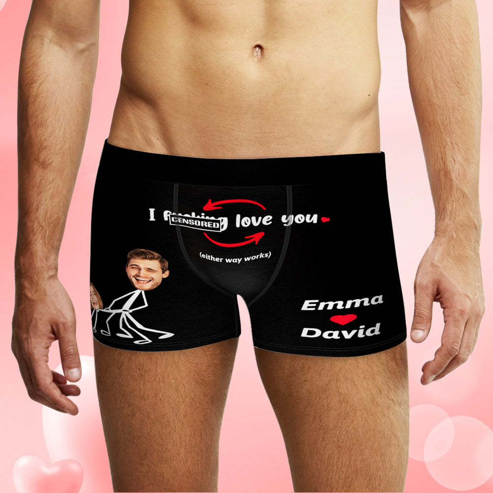 Custom Face Boxer Briefs Personalized Underwear I Love You Valentine's Day Gifts for Him - PhotoBoxer