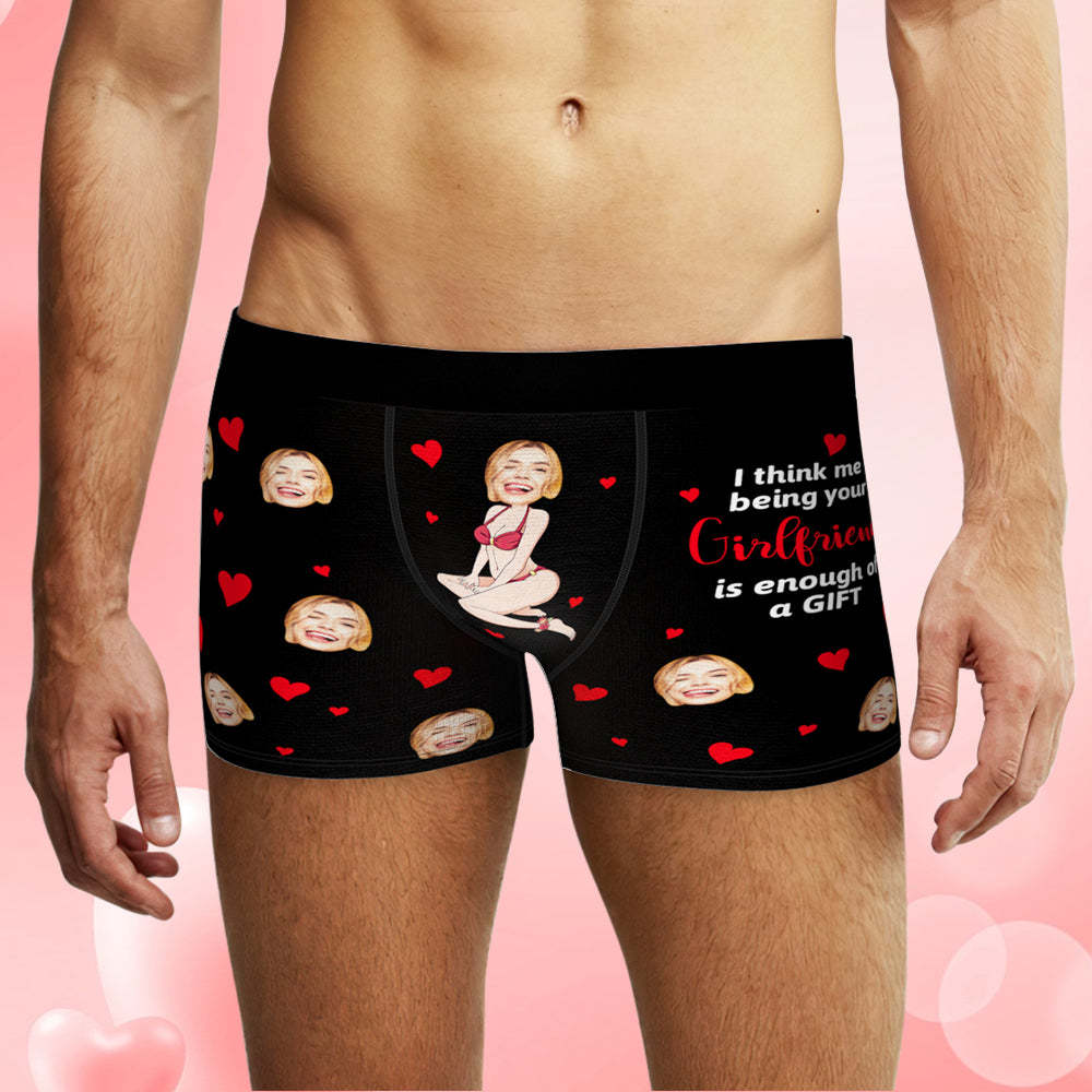 Custom Face Boxer Briefs Personalized Underwear Gift for Boyfriend Happy Valentine's Day - PhotoBoxer