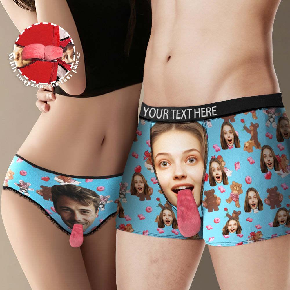 Custom Face Underwear Personalized Magnetic Tongue Underwear Love Bear Valentine's Gifts for Couple - PhotoBoxer