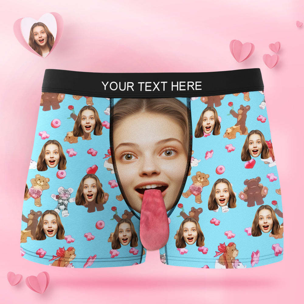 Custom Face Underwear Personalized Magnetic Tongue Underwear Love Bear Valentine's Gifts for Couple - PhotoBoxer