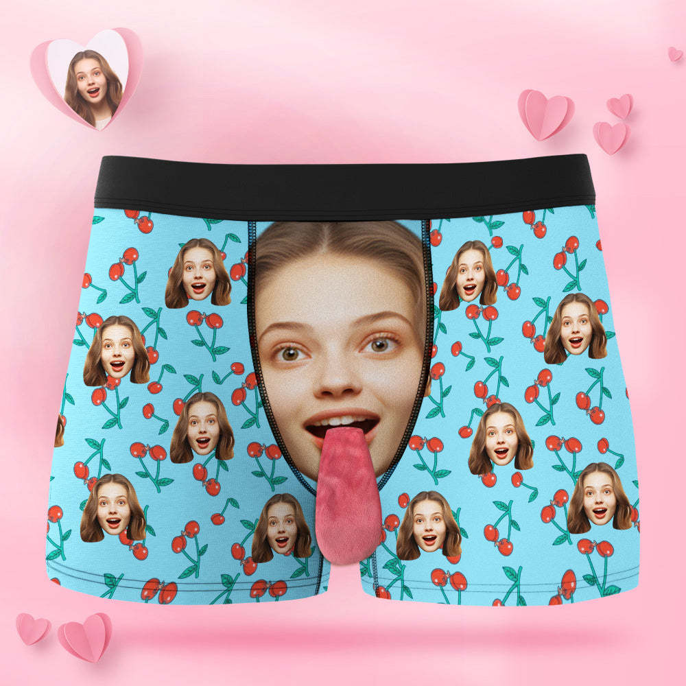 Custom Face Underwear Personalized Magnetic Tongue Underwear Cherry Valentine's Day Gifts for Couple - PhotoBoxer