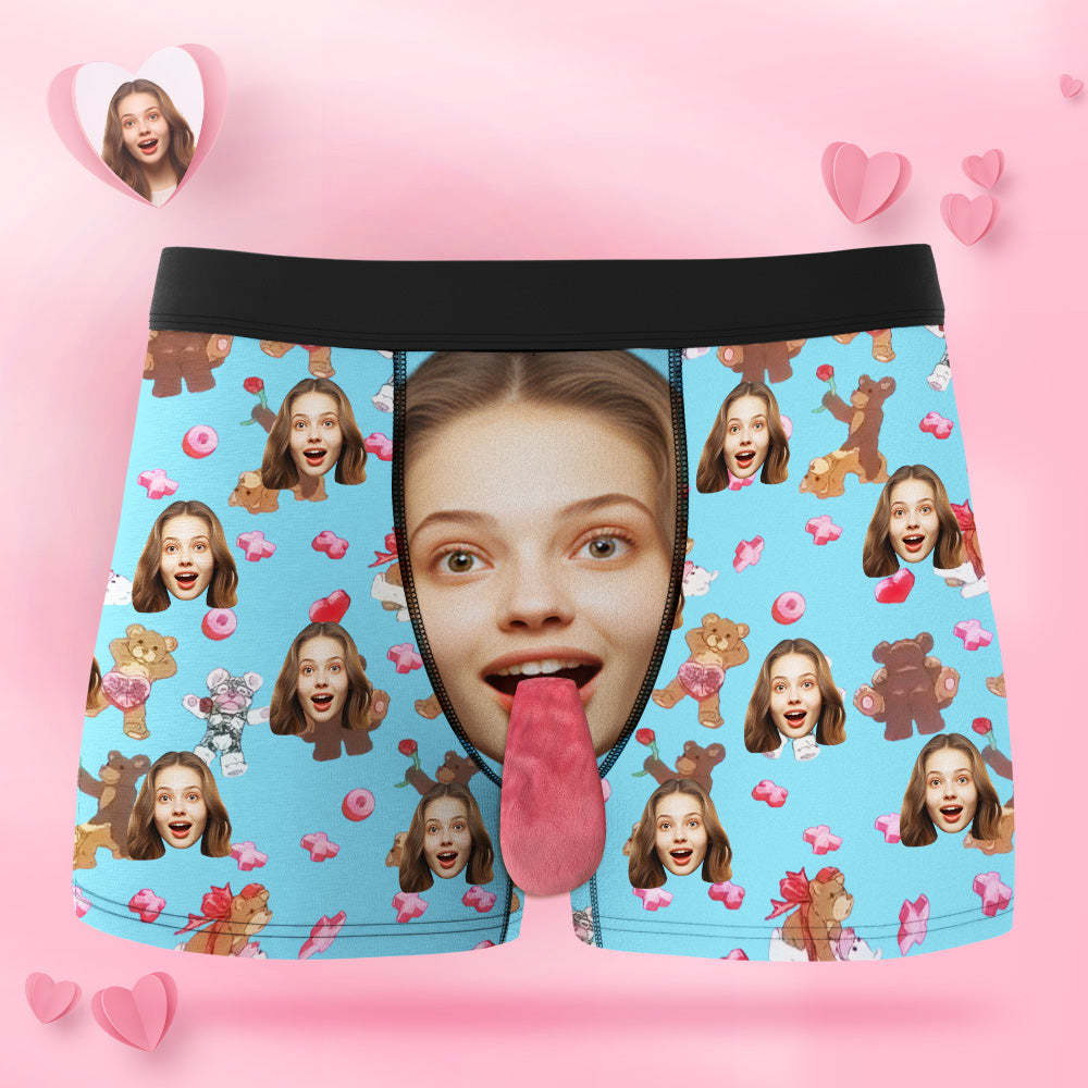 Custom Face Underwear Personalized Magnetic Tongue Underwear Love Bear Valentine's Gifts for Couple - PhotoBoxer