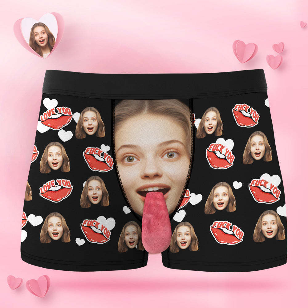 Custom Face Underwear Personalized Magnetic Tongue Underwear Love You Valentine's Gifts for Couple - PhotoBoxer
