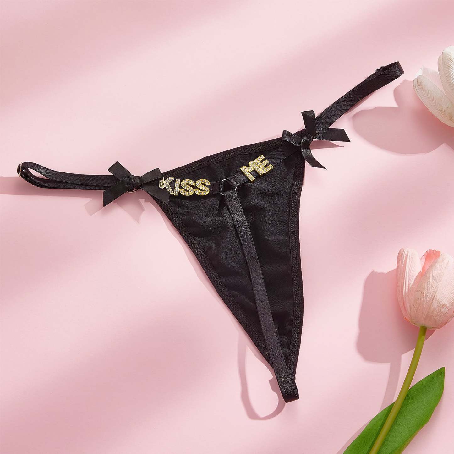Custom Rhinestone Letter Thong Personalized Bow Tie Sexy Thong - PhotoBoxer