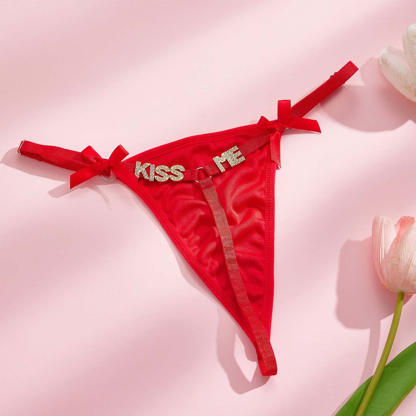 Custom Rhinestone Letter Thong Personalized Bow Tie Sexy Thong - PhotoBoxer