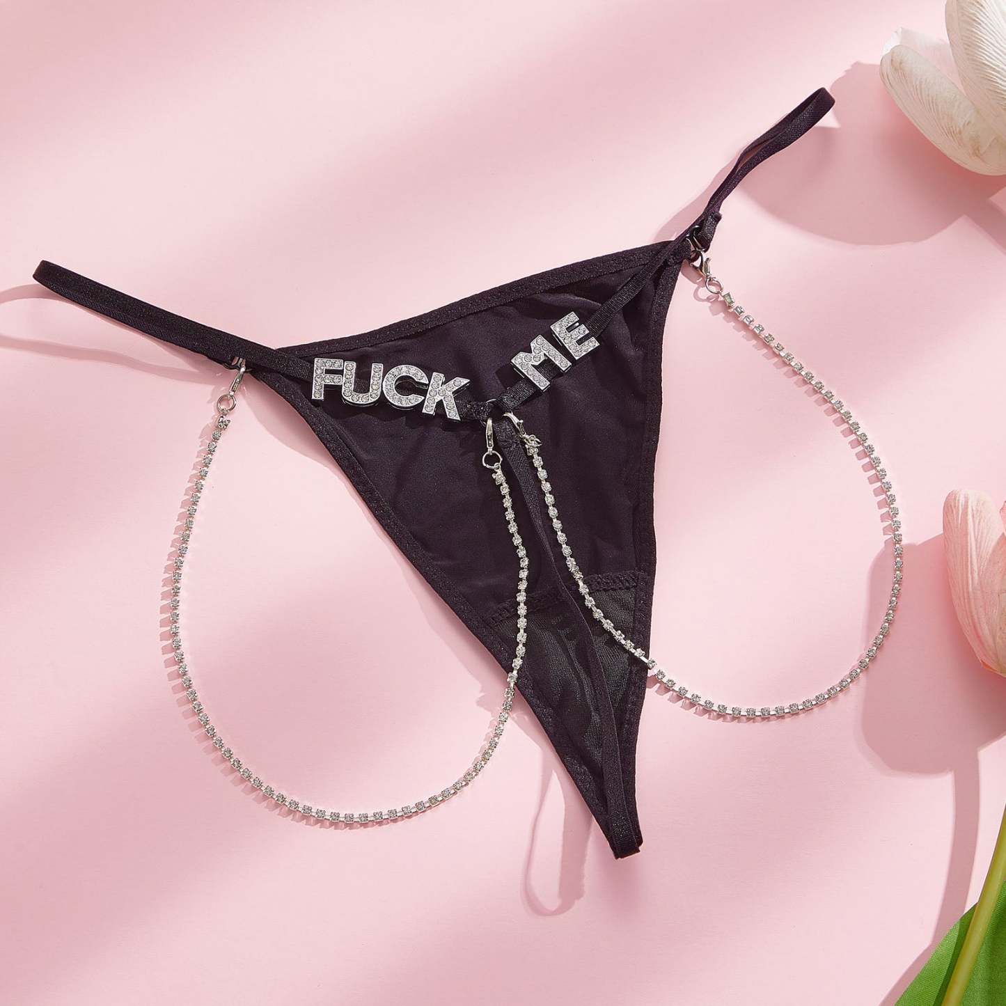 Custom Rhinestone Letter Metallic Chains Sexy Seamless Thong - PhotoBoxer