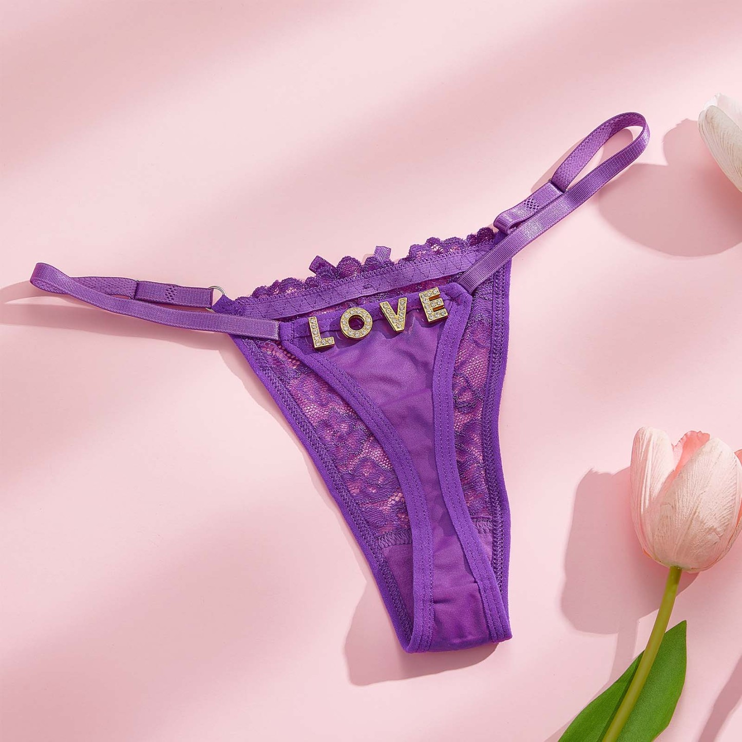 Custom Rhinestone Alphabet Thong Panties Butterfly-themed sensual - PhotoBoxer