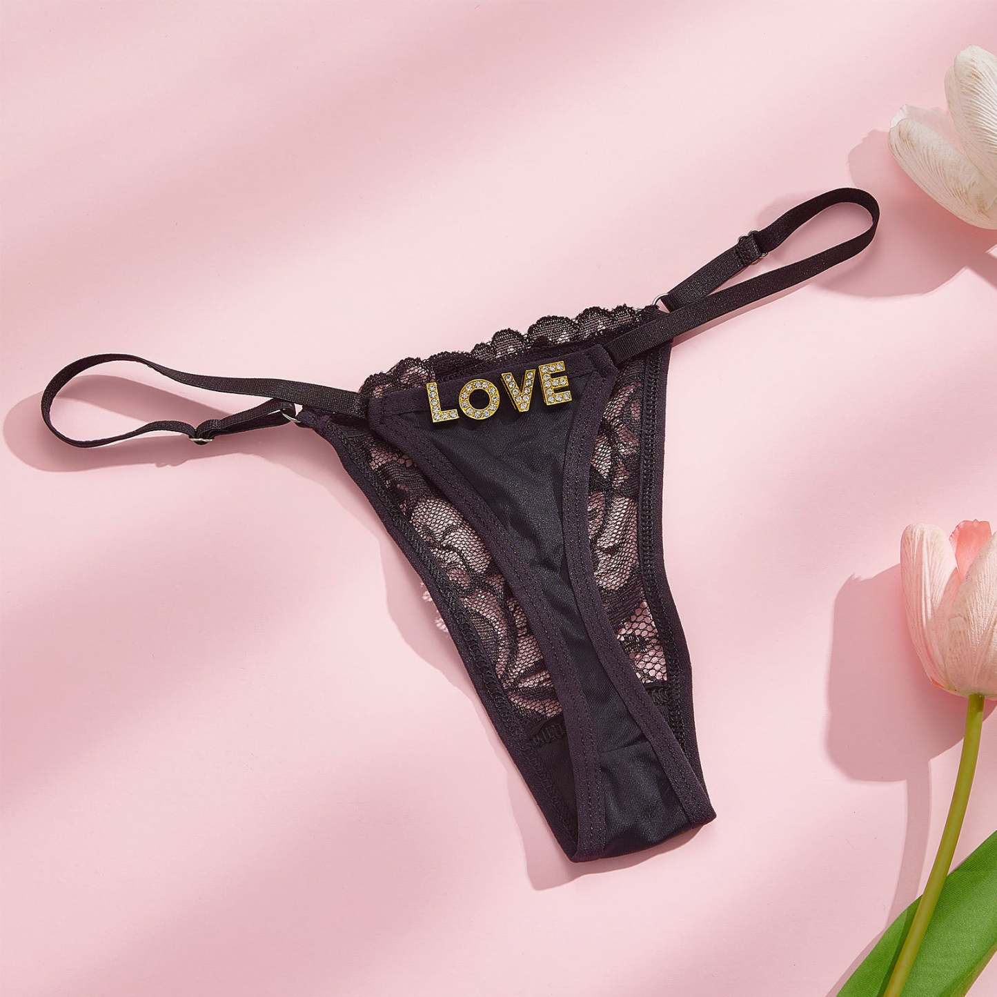 Custom Rhinestone Alphabet Thong Panties Butterfly-themed sensual - PhotoBoxer