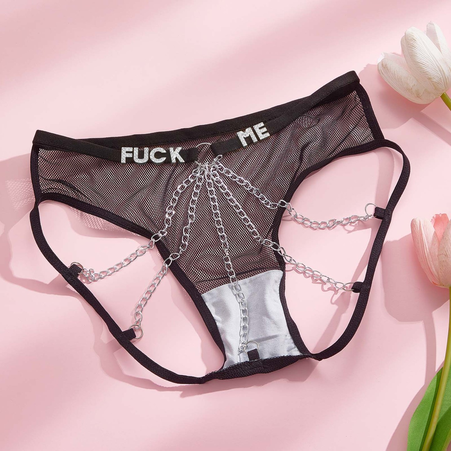 Custom Rhinestone Alphabet Thong Mesh Sexy Mesh Chain - PhotoBoxer