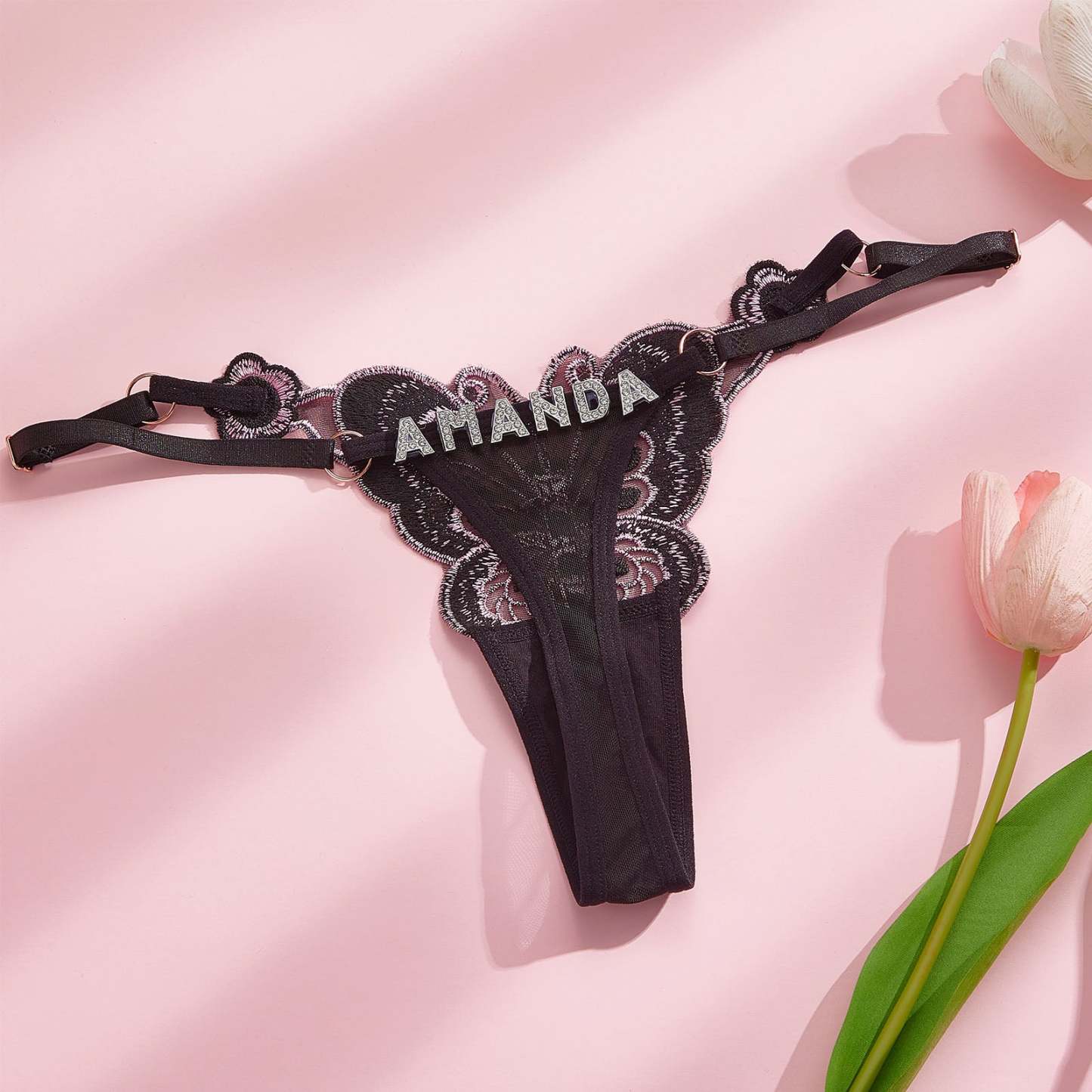 Custom Butterfly-themed Sensual Thong Rhinestone Alphabet Panties - PhotoBoxer