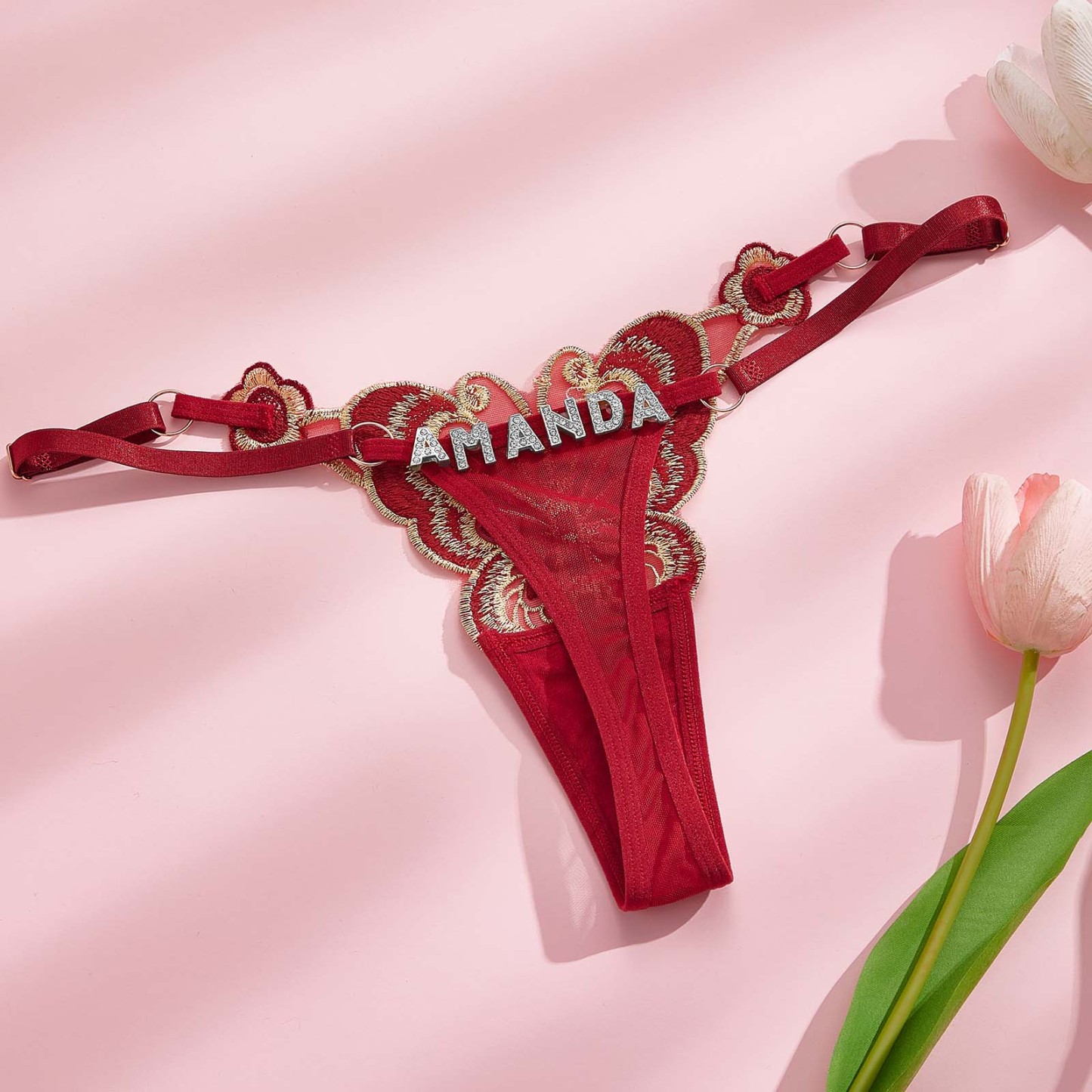 Custom Butterfly-themed Sensual Thong Rhinestone Alphabet Panties - PhotoBoxer