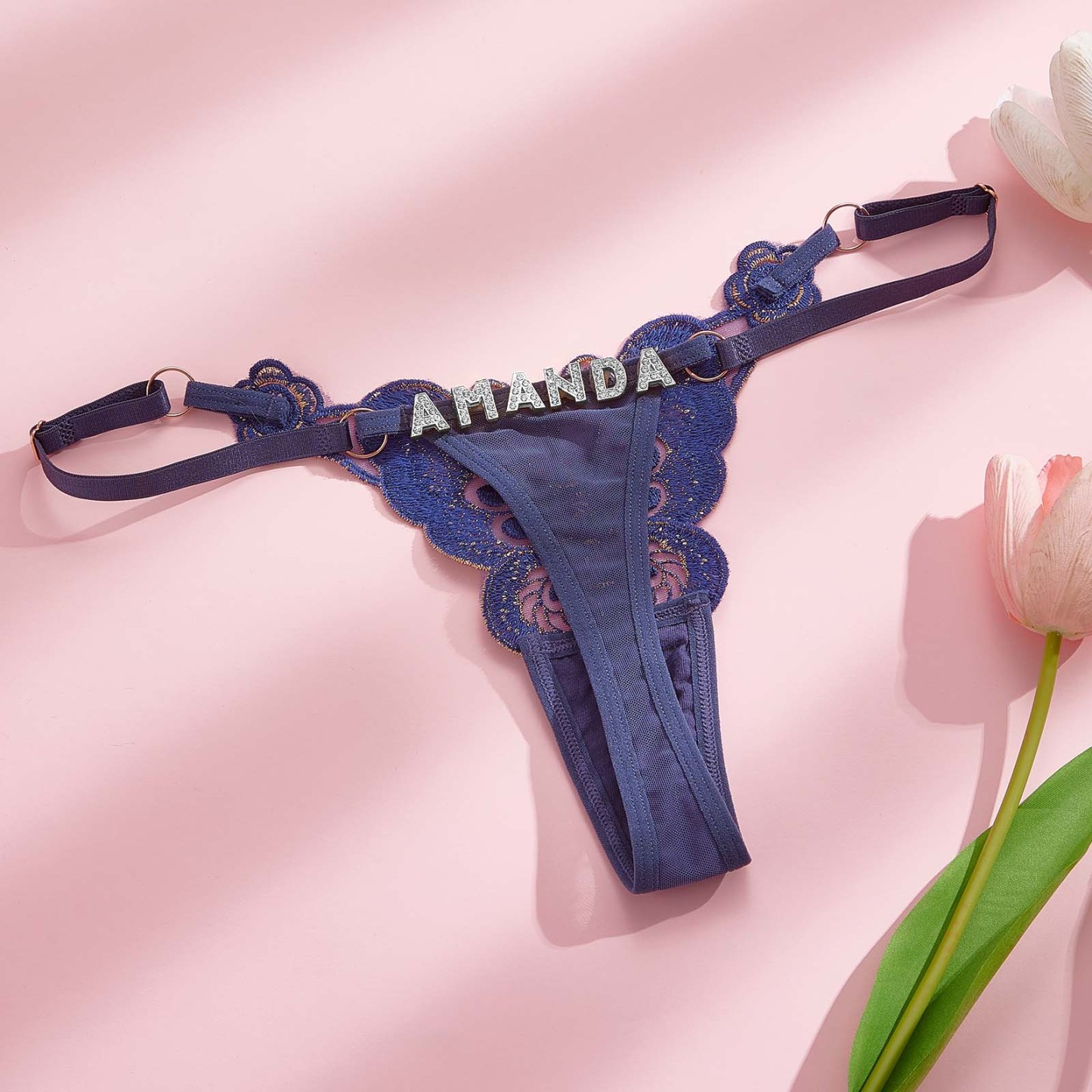 Custom Butterfly-themed Sensual Thong Rhinestone Alphabet Panties - PhotoBoxer