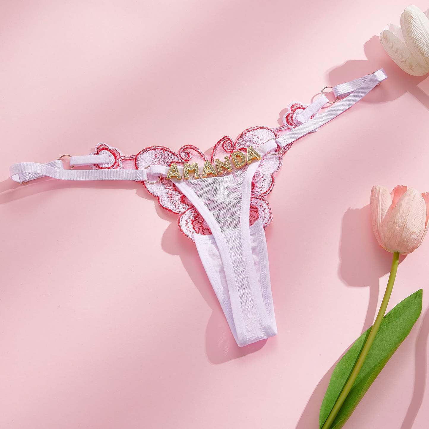 Custom Butterfly-themed Sensual Thong Rhinestone Alphabet Panties - PhotoBoxer