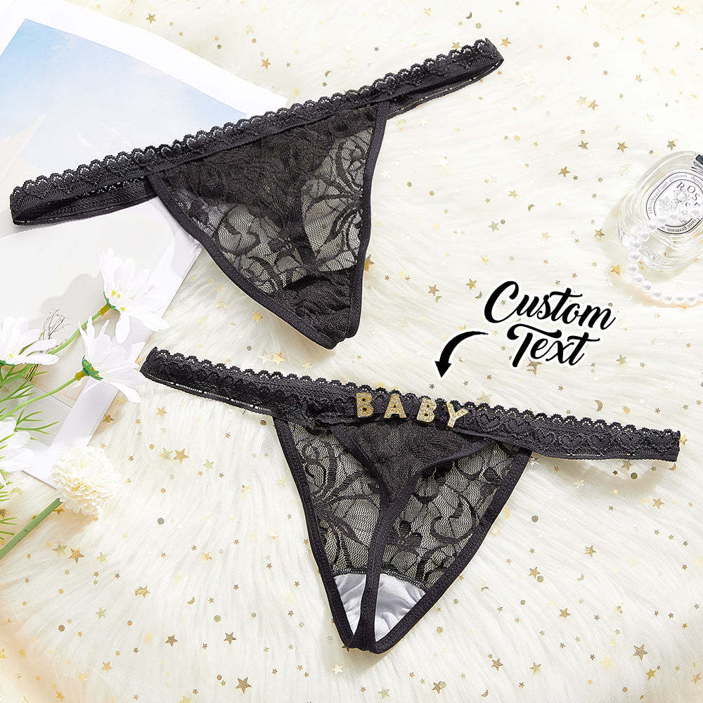 Custom Rhinestone Letter Thong Personalized Name Lace Panties - PhotoBoxer