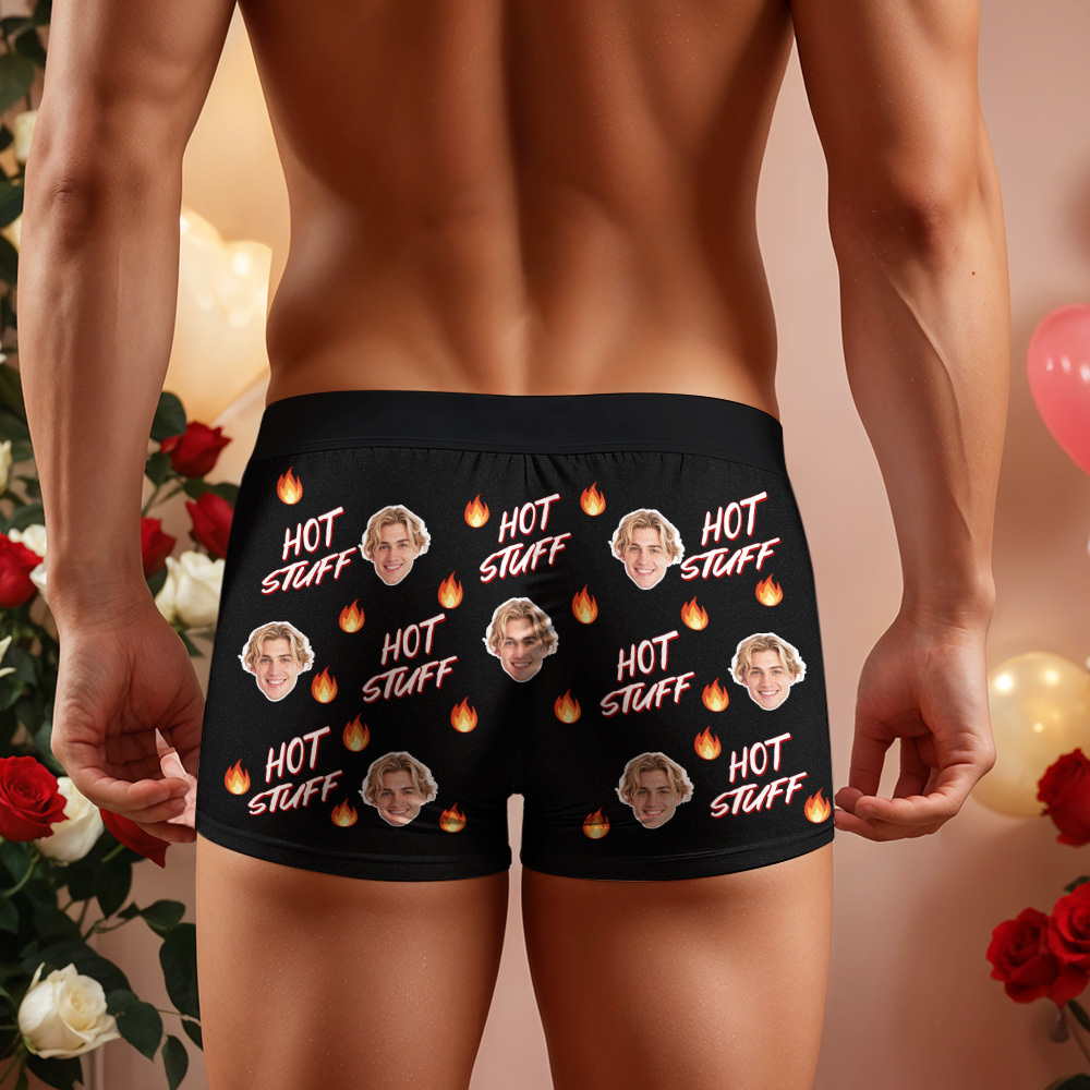Customized Face Photo Portrait Men's Boxer Hot Fire for Boyfriend Valentine's Day Gift
