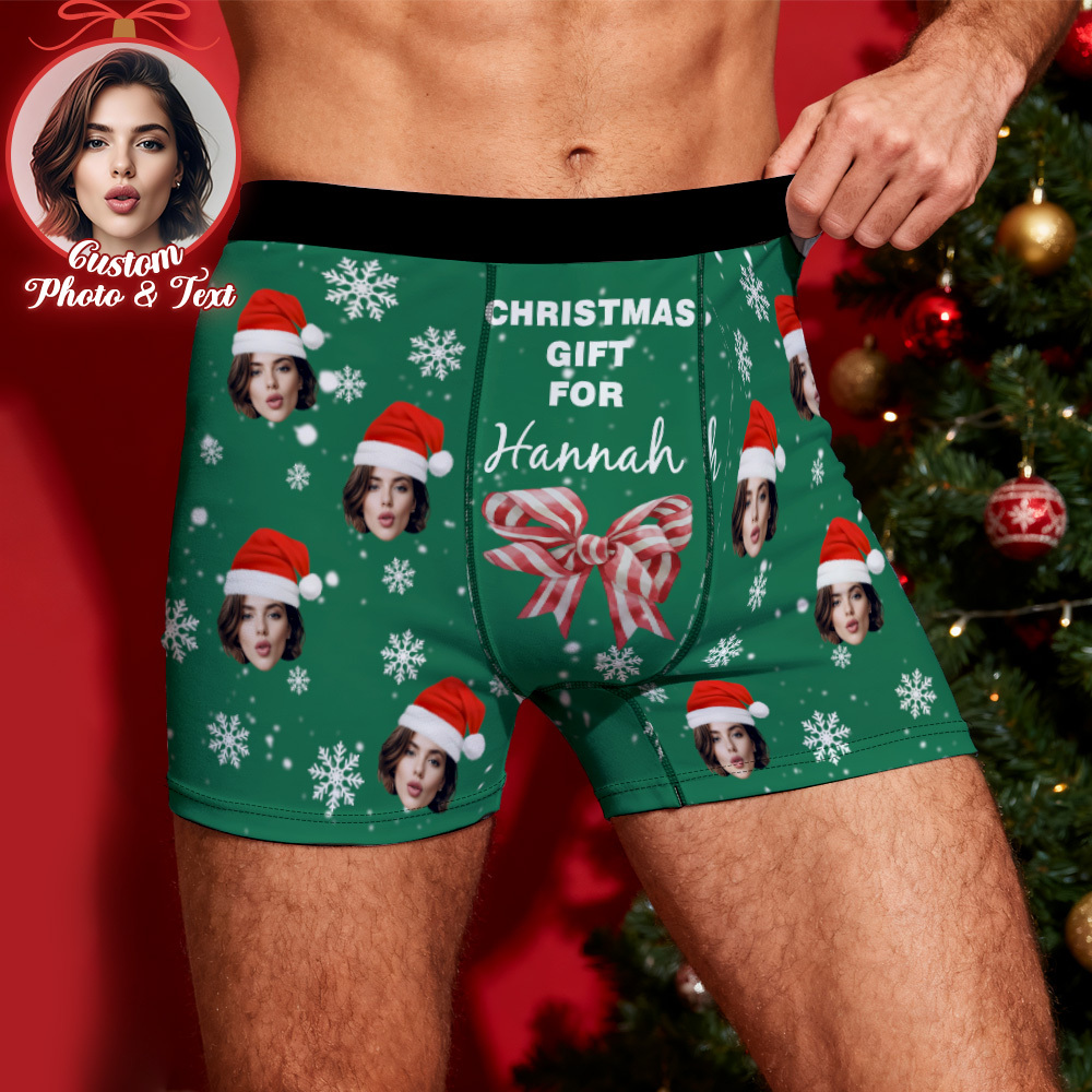 Custom Christmas Men Boxers with Face, Funny Personalized Underwear Gift for Boyfriend, Husband, or Couples - PhotoBoxer