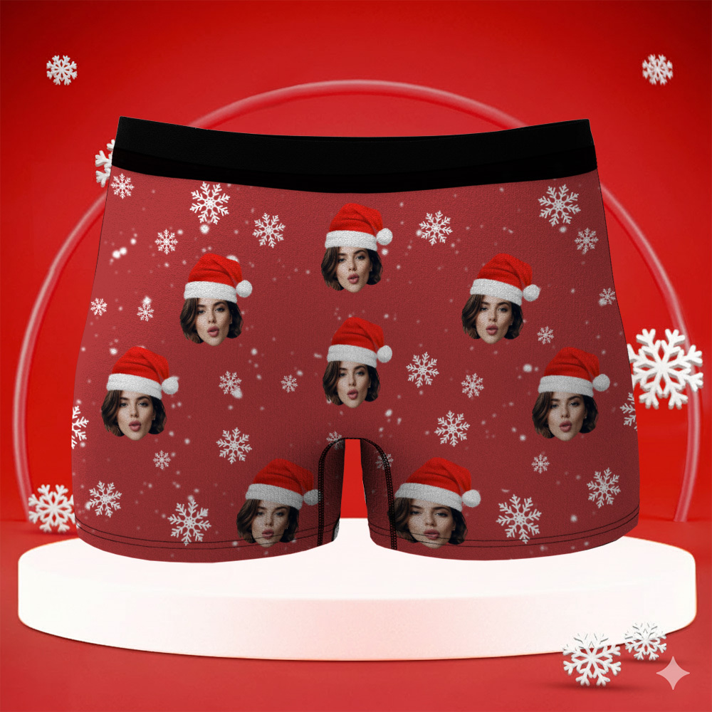 Custom Christmas Men Boxers with Face, Funny Personalized Underwear Gift for Boyfriend, Husband, or Couples - PhotoBoxer