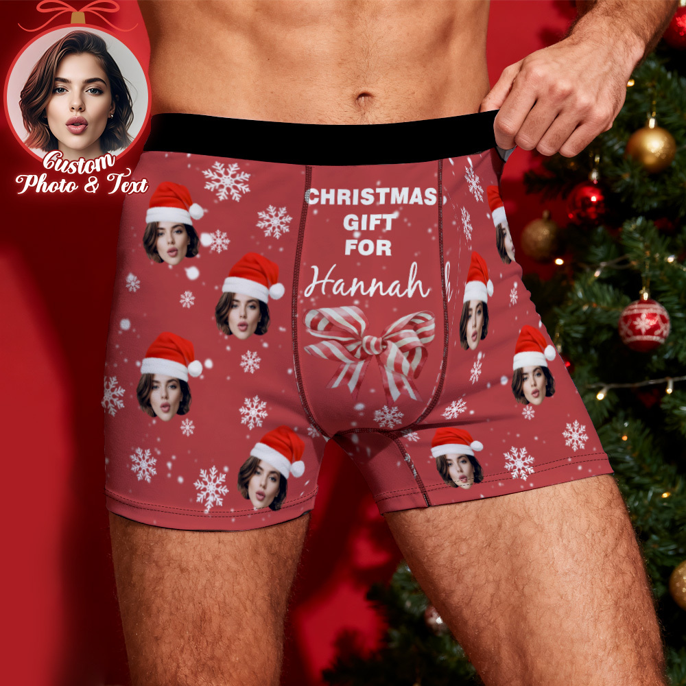 Custom Christmas Men Boxers with Face, Funny Personalized Underwear Gift for Boyfriend, Husband, or Couples - PhotoBoxer