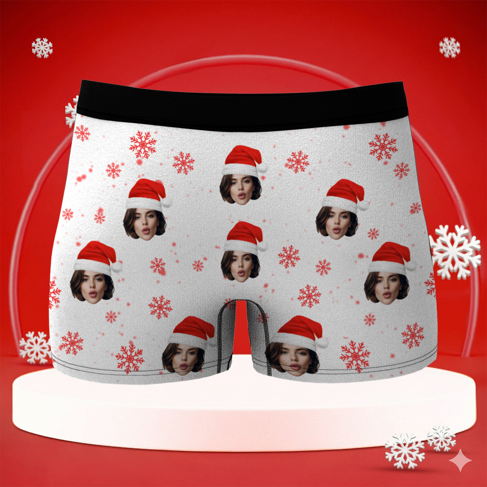 Custom Christmas Men Boxers with Face, Funny Personalized Underwear Gift for Boyfriend, Husband, or Couples - PhotoBoxer