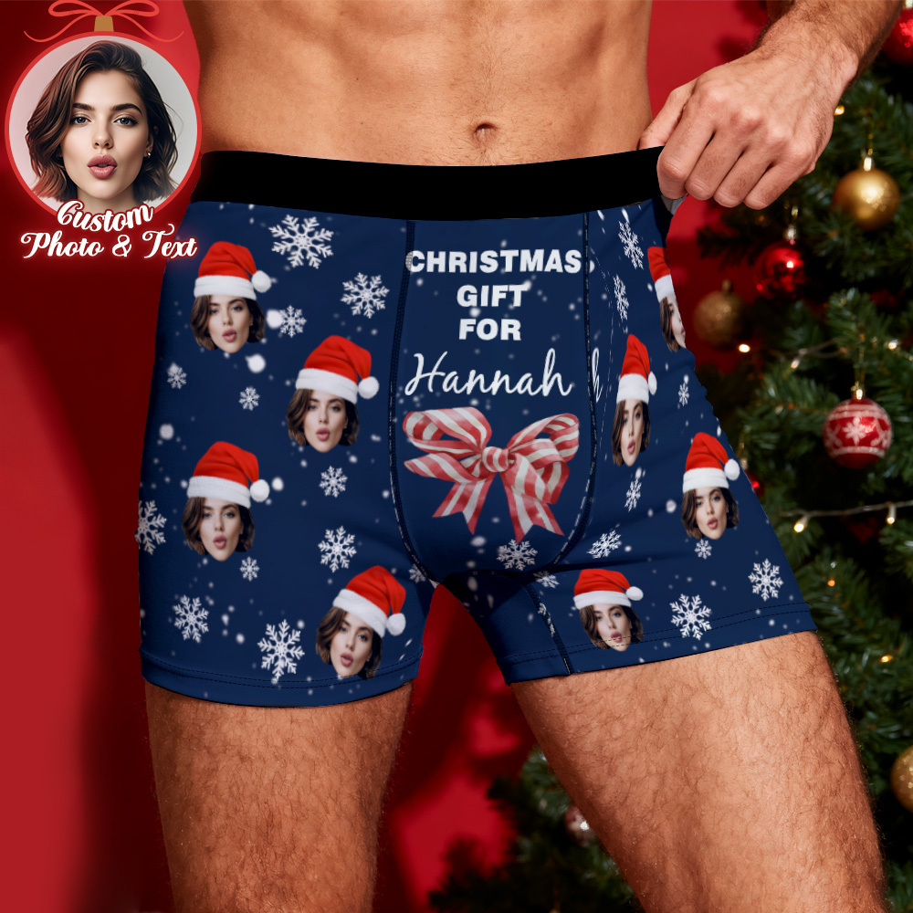Custom Christmas Men Boxers with Face, Funny Personalized Underwear Gift for Boyfriend, Husband, or Couples - PhotoBoxer