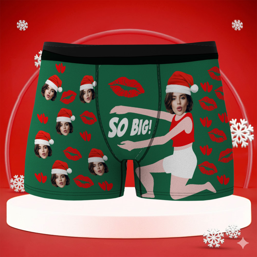Custom Christmas Men So Big Boxers with Face, Funny Personalized Underwear Gift for Boyfriend, Husband, or Couples