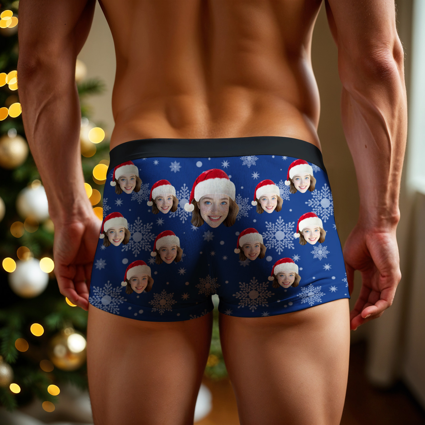 Personalized Christmas Face Underwear Only You Can Make It Snow Funny Custom Boxer Shorts Best Gift for Him - PhotoBoxer