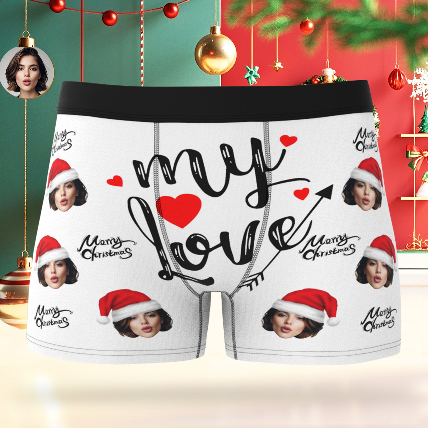 Custom Christmas My Love Men Boxers with Face Best Gift for Boyfriend, Husband, or Couples - PhotoBoxer