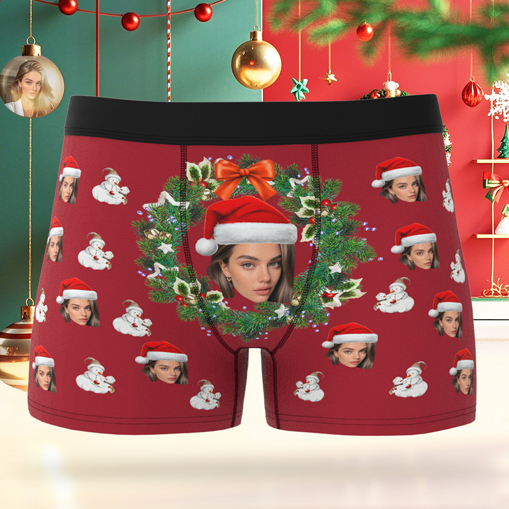 Custom Christmas Knot Pattern Underwear, Personalized Christmas Men Boxers with Face, Funny Personalized Underwear Gift for Boyfriend, Husband, or Couples - PhotoBoxer