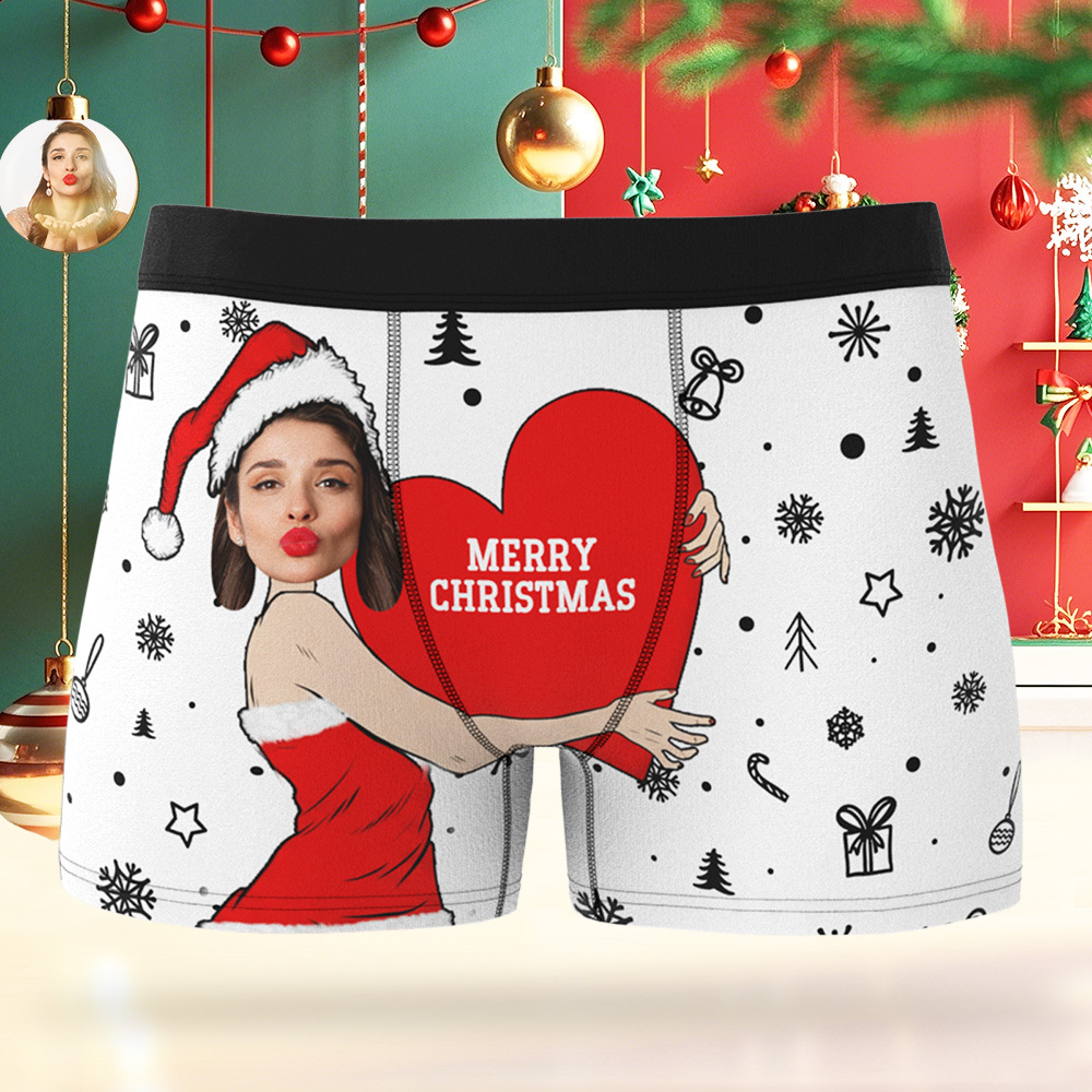 Personalized Christmas Men Boxers with Face, Funny Personalized Underwear Gift for Boyfriend or Husband - PhotoBoxer