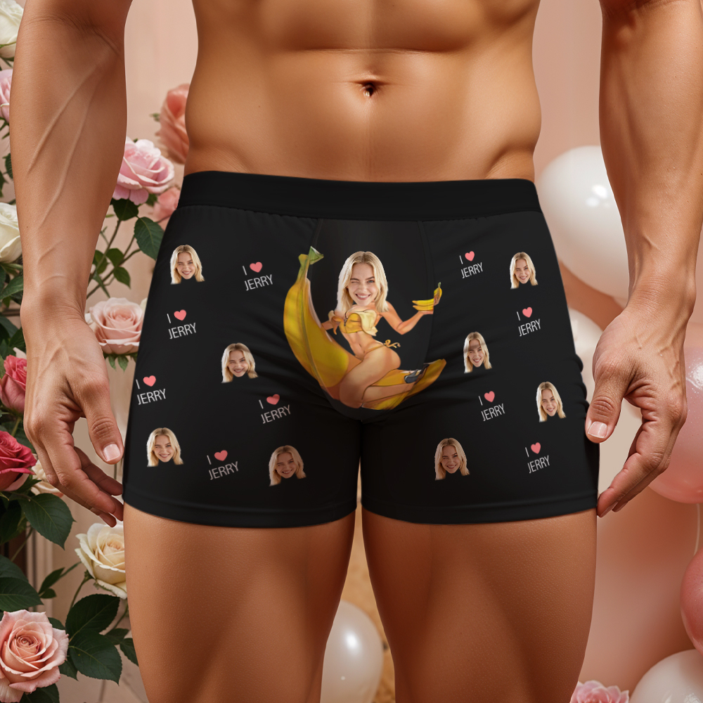 Personalized Banana Pattern Face Man Underwear, Custom Anniversary, Birthday, Valentines Day Gift for Him, Boyfriend - PhotoBoxer