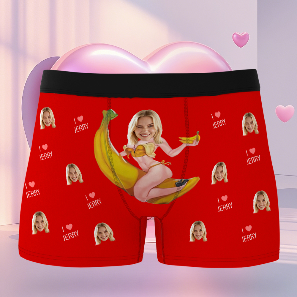 Personalized Banana Pattern Face Man Underwear, Custom Anniversary, Birthday, Valentines Day Gift for Him, Boyfriend - PhotoBoxer
