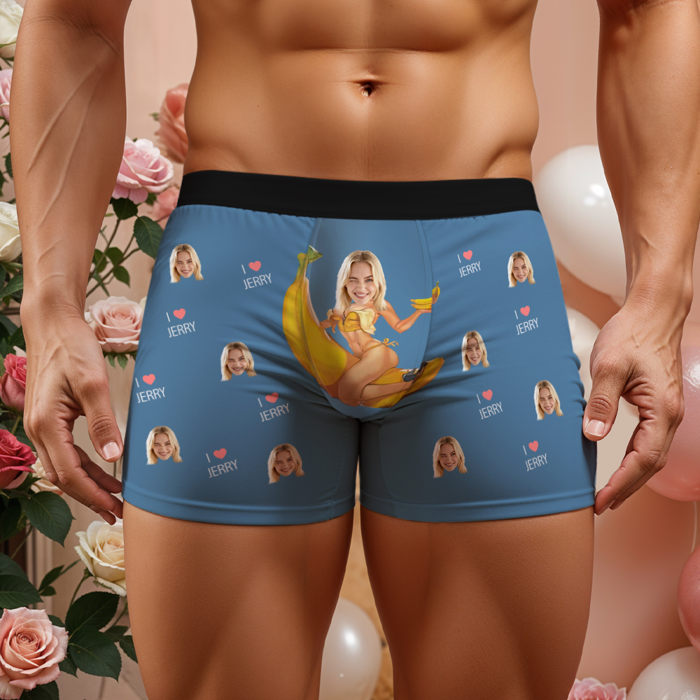 Personalized Banana Pattern Face Man Underwear, Custom Anniversary, Birthday, Valentines Day Gift for Him, Boyfriend - PhotoBoxer