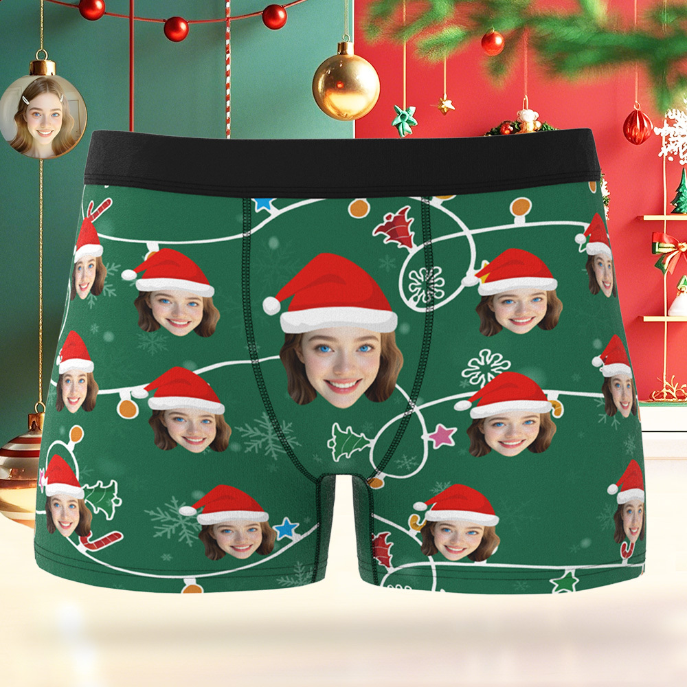 Custom Christmas Face Boxer Briefs, Personalized Photo Underwear, Fun Holiday Gift for Boyfriend, Husband, or Couples