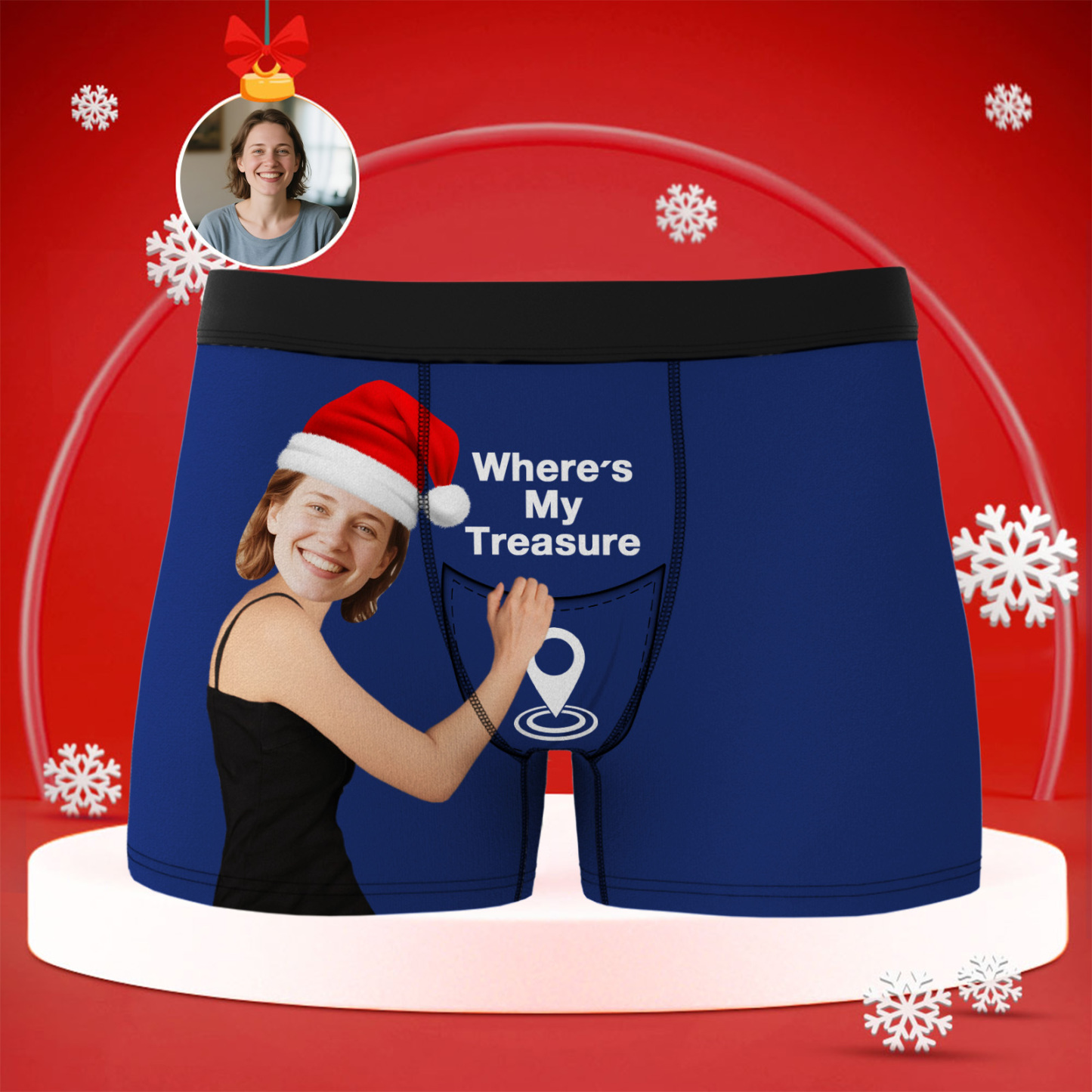 Custom Christmas Face Boxer Briefs, Personalized Photo Underwear, "Where’s My Treasure" Unique Gift, Fun Holiday Gift for Boyfriend, Husband, or Couples - PhotoBoxer