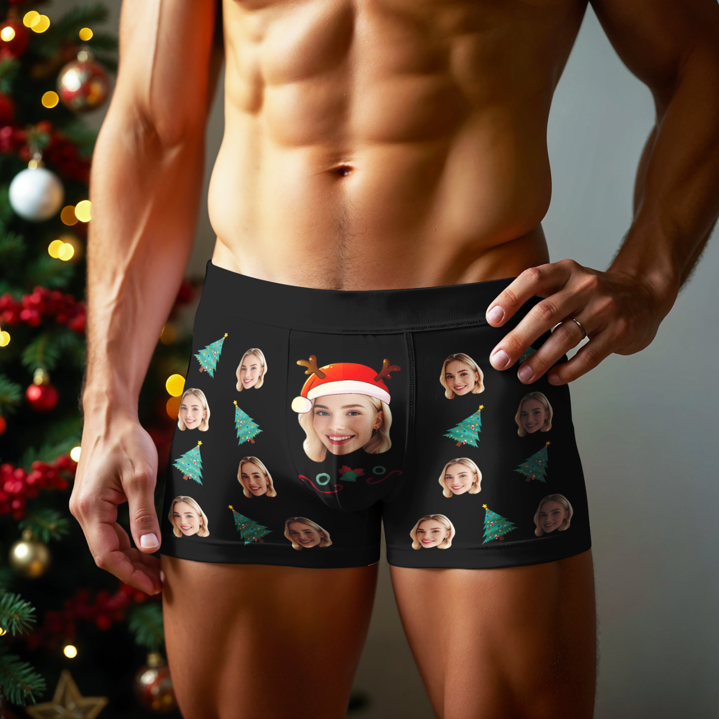 Personalized Christmas Men Boxers with Face, Best Christmas Gift for Boyfriend, Husband, or Couples - PhotoBoxer